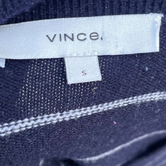 Vince Striped Wool Cashmere Crew Neck Sweater Women’s Small Navy  blue - Picture 6 of 8